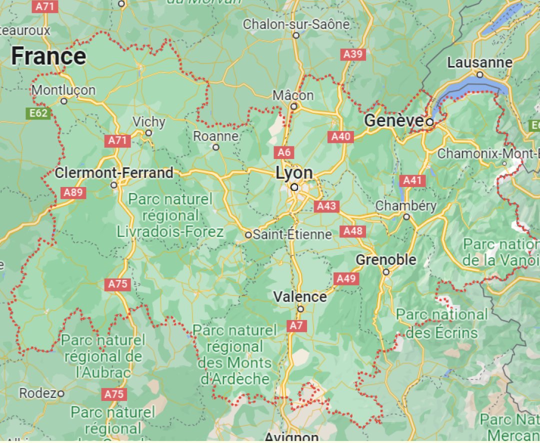 carte de l'Auvergne Rhone Alpes