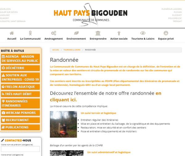 photo d'une page du site du guide de la randonne